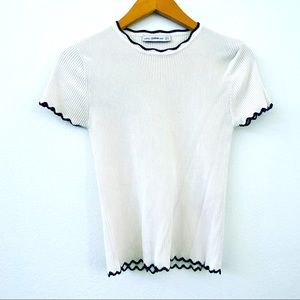 Zara knit T shirt with French Black Scalloped Trim